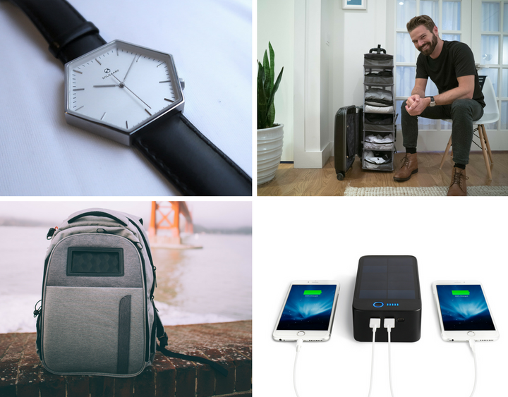 Hex watch, Carry-On Closet, Lifepack backpack, solar Bluetooth speaker