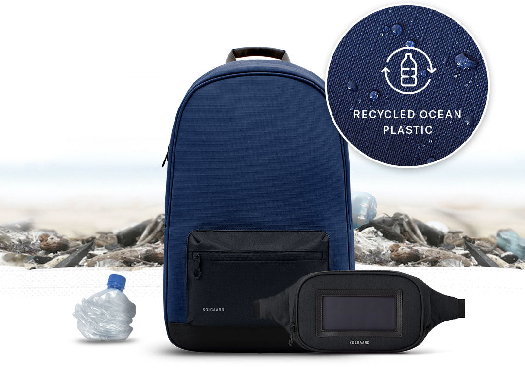 solgaard daypack sustainable backpack in blue made completely from ocean bound plastic