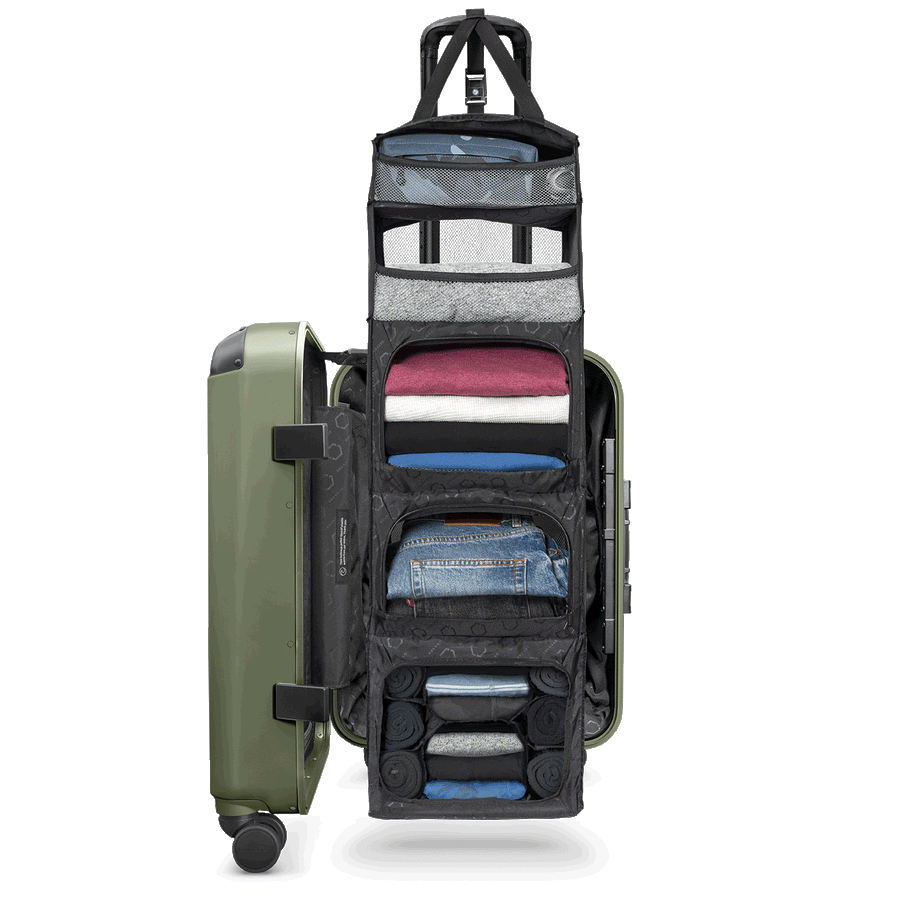 Green carry top on luggage